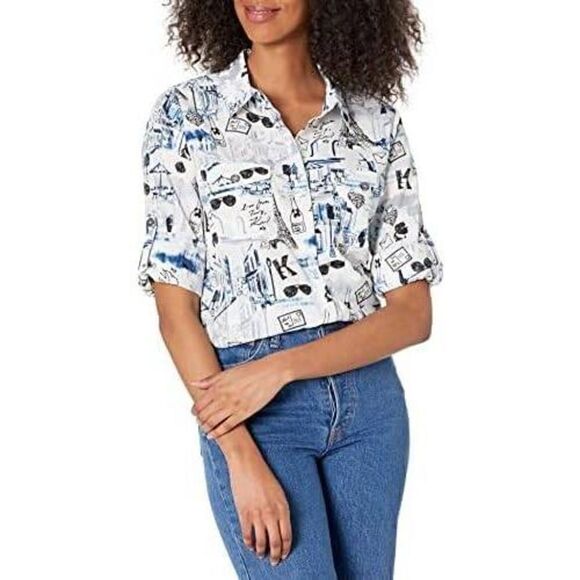 Karl Lagerfeld Paris Women's Long Sleeve Whimsical Blouse L - Picture 1 of 8